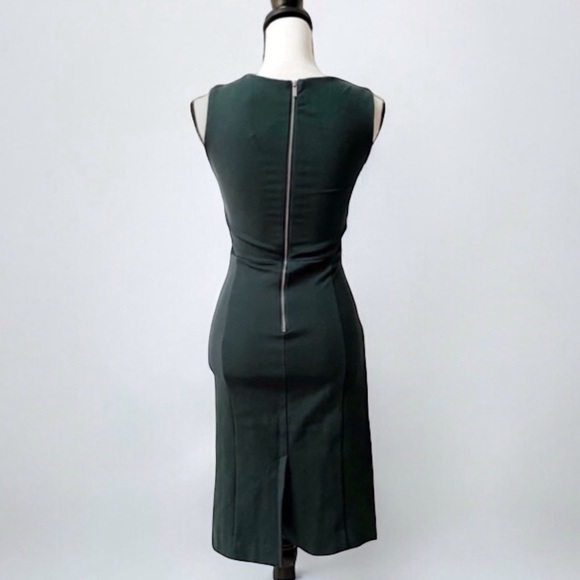 NWT French Connection Lula Mesh V Insert Fitted Dress Pine Forest Green Size 4 - Picture 3 of 10